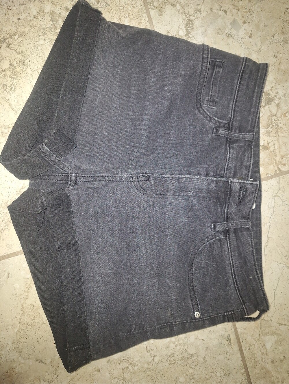 H&M Black Denim Fold-Cuff Jean Shorts